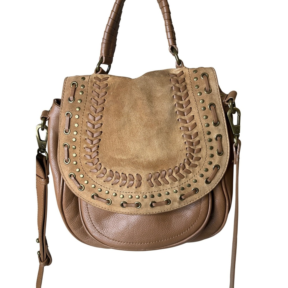 Lucky Brand Vintage Leather Boho Suede‎ Stitching Shoulder Bag Purse Hippie Y2K